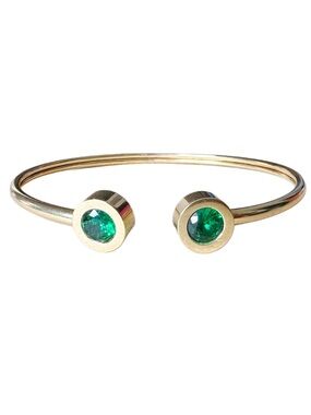 Gold Open Cuff Bracelet with Green Gemstone Accents